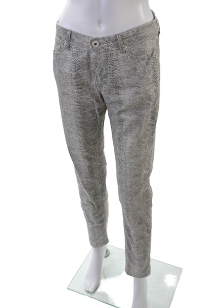 Raffaello Rossi Womens Zip Button Animal Printed Skinny Leg Pants White Size EUR
