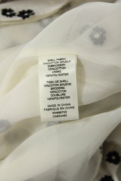 Rebecca Taylor Women's 3/4 Sleeves Ruffle Sheer Floral Blouse Cream Black Size 0