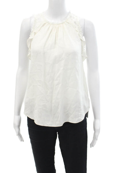 Rebecca Taylor Women's Round Neck Sleeveless Lace Trim Tank Top White Size S