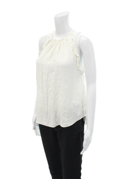 Rebecca Taylor Women's Round Neck Sleeveless Lace Trim Tank Top White Size S
