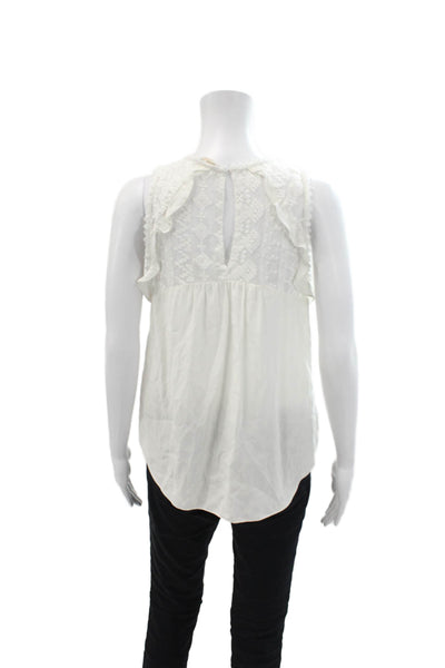 Rebecca Taylor Women's Round Neck Sleeveless Lace Trim Tank Top White Size S