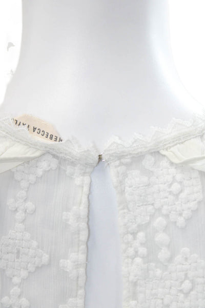 Rebecca Taylor Women's Round Neck Sleeveless Lace Trim Tank Top White Size S