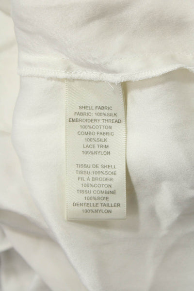 Rebecca Taylor Women's Round Neck Sleeveless Lace Trim Tank Top White Size S