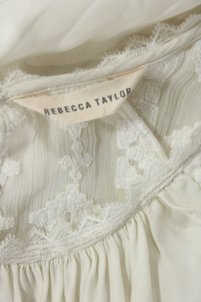 Rebecca Taylor Women's Round Neck Sleeveless Lace Trim Tank Top White Size S