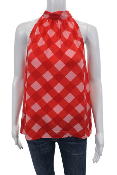 J Crew Womens Sleeveless High Neck Gingham Blouse Top Red Size 4