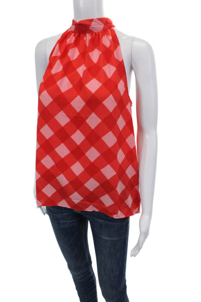 J Crew Womens Sleeveless High Neck Gingham Blouse Top Red Size 4