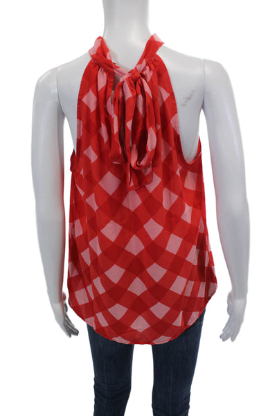 J Crew Womens Sleeveless High Neck Gingham Blouse Top Red Size 4