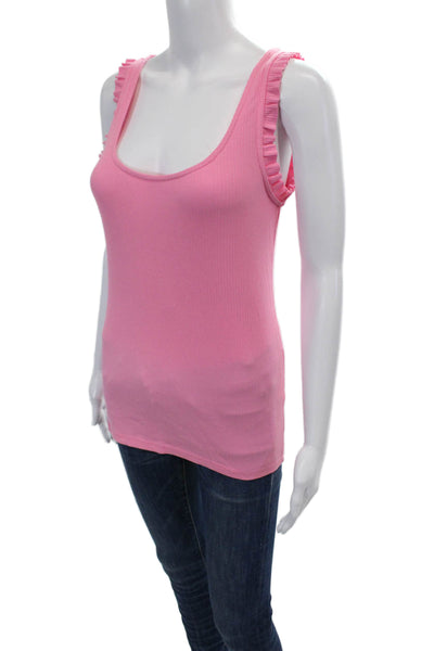 J Crew Womens Scoop Neck Ruffled Ribbed Knit Tank Top Pink Cotton Size Small