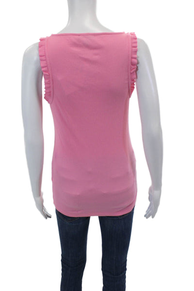 J Crew Womens Scoop Neck Ruffled Ribbed Knit Tank Top Pink Cotton Size Small