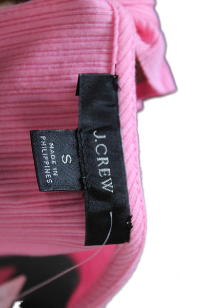 J Crew Womens Scoop Neck Ruffled Ribbed Knit Tank Top Pink Cotton Size Small
