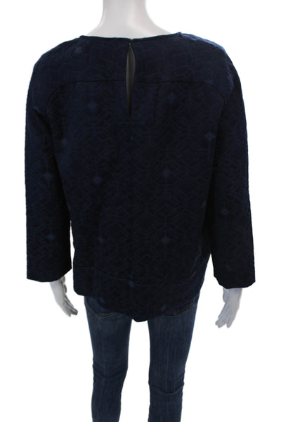 J Crew Womens Long Sleeve Crew Neck Double Side Zip Top Navy Cotton Size 6