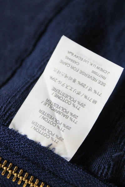 J Crew Womens Long Sleeve Crew Neck Double Side Zip Top Navy Cotton Size 6