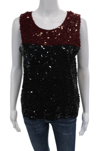 J Crew Collection Womens Scoop Neck Sequin Knit Tank Top Red Navy Size Medium