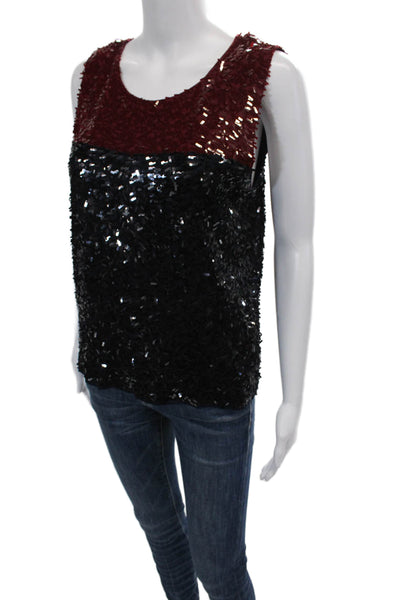 J Crew Collection Womens Scoop Neck Sequin Knit Tank Top Red Navy Size Medium