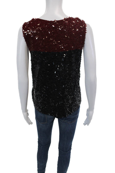 J Crew Collection Womens Scoop Neck Sequin Knit Tank Top Red Navy Size Medium