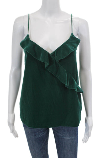 J Crew Womens Spaghetti Strap Ruffled V Neck Velvet Tank Top Green Size 4