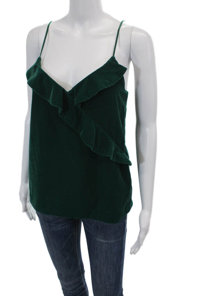 J Crew Womens Spaghetti Strap Ruffled V Neck Velvet Tank Top Green Size 4