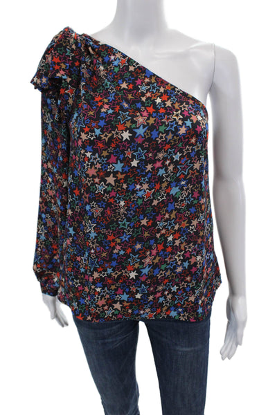 J Crew Womens Ruffled One Shoulder Long Sleeve Star Top Navy Multi Size 6
