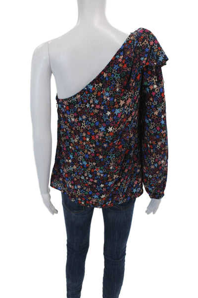J Crew Womens Ruffled One Shoulder Long Sleeve Star Top Navy Multi Size 6