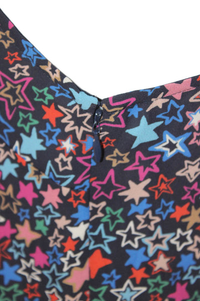 J Crew Womens Ruffled One Shoulder Long Sleeve Star Top Navy Multi Size 6