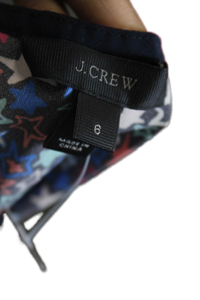 J Crew Womens Ruffled One Shoulder Long Sleeve Star Top Navy Multi Size 6