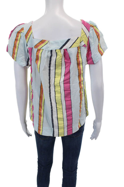 J Crew Womens Short Sleeve Square Neck Striped Top Blue Multi Cotton Size Small