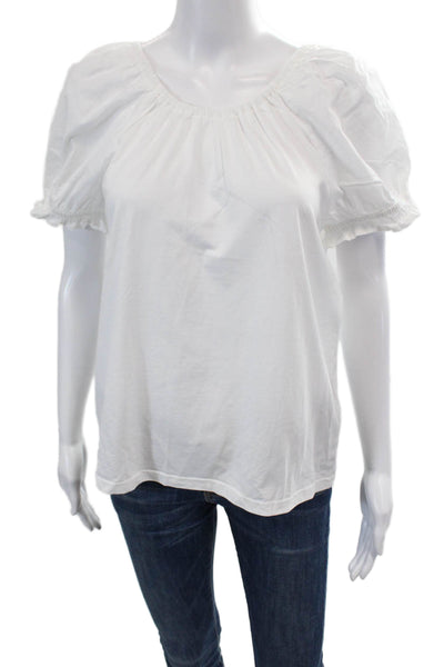 J Crew Womens Short Sleeve Scoop Neck Open Back Top White Cotton Size Medium