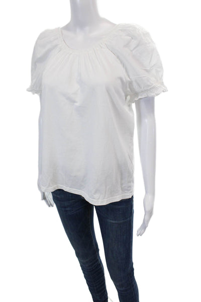 J Crew Womens Short Sleeve Scoop Neck Open Back Top White Cotton Size Medium
