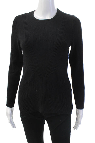 Yigal Azrouel Women's Round Neck Long Sleeves Pullover Sweater Black Size S