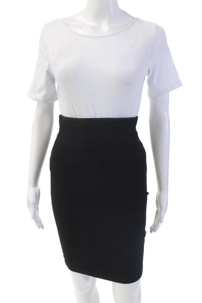 Nadia Tarr Womens Textured Zip Ribbed Knit Fitted Skirt Black Size S