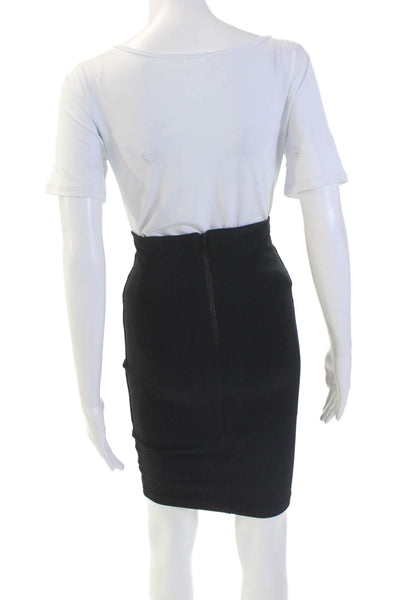 Nadia Tarr Womens Textured Zip Ribbed Knit Fitted Skirt Black Size S