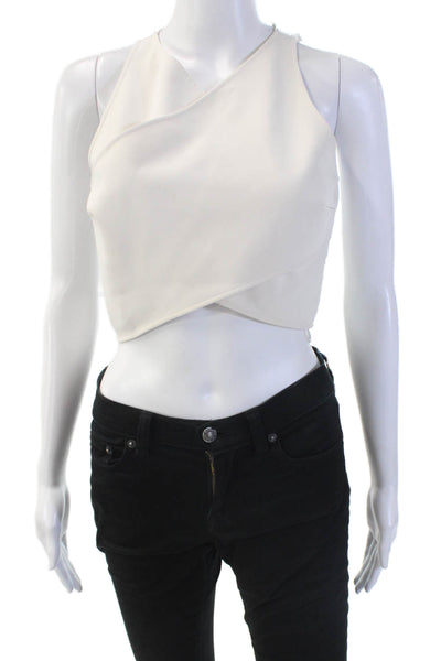 Intermix Womens Sleeveless Zip Lace Layered V-neck Crop Top Nude Size M