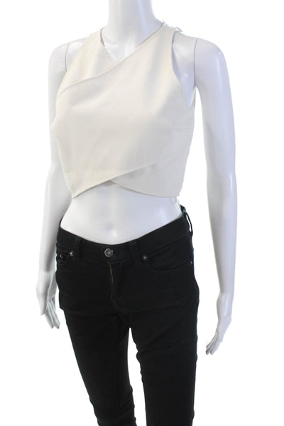 Intermix Womens Sleeveless Zip Lace Layered V-neck Crop Top Nude Size M
