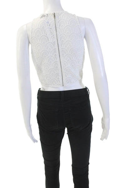 Intermix Womens Sleeveless Zip Lace Layered V-neck Crop Top Nude Size M