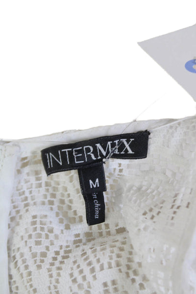 Intermix Womens Sleeveless Zip Lace Layered V-neck Crop Top Nude Size M