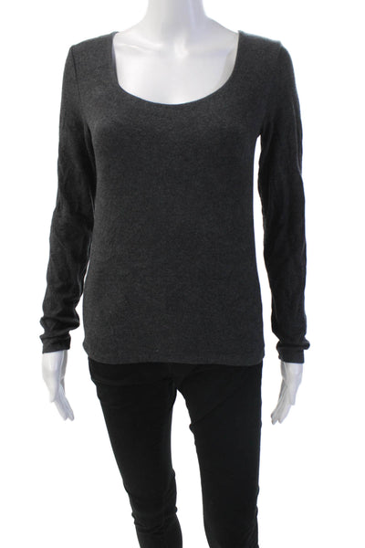 Vince Womens Cotton Round Neck Long Sleeve Knit Casual Top Gray Size S