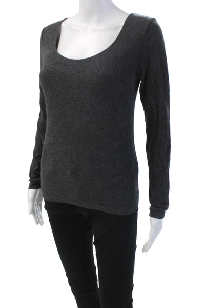 Vince Womens Cotton Round Neck Long Sleeve Knit Casual Top Gray Size S