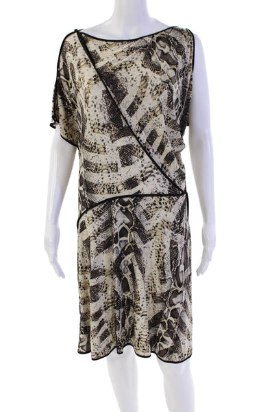 BCBGMAXAZRIA Womens Short Sleeve Scoop Neck Snakeskin Printed Dress Brown Small