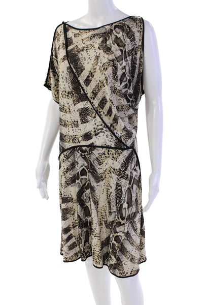 BCBGMAXAZRIA Womens Short Sleeve Scoop Neck Snakeskin Printed Dress Brown Small