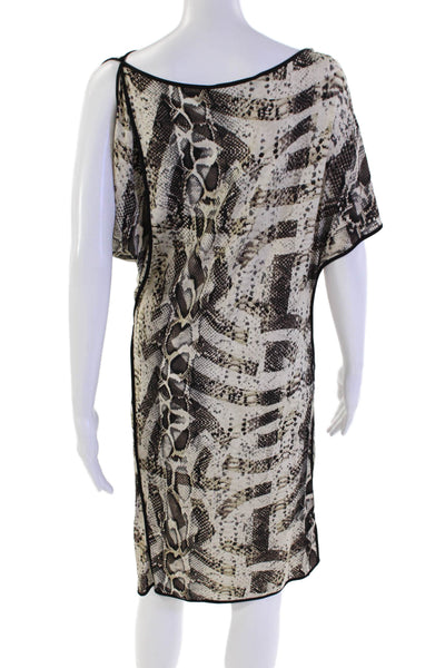 BCBGMAXAZRIA Womens Short Sleeve Scoop Neck Snakeskin Printed Dress Brown Small