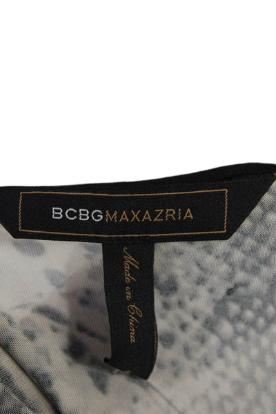 BCBGMAXAZRIA Womens Short Sleeve Scoop Neck Snakeskin Printed Dress Brown Small