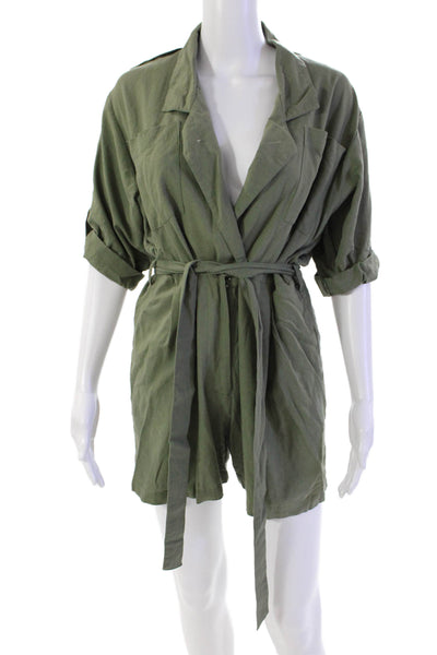 Jens Pirate Booty Womens Linen Collar 3/4 Sleeve Romper Olive Green Size XS