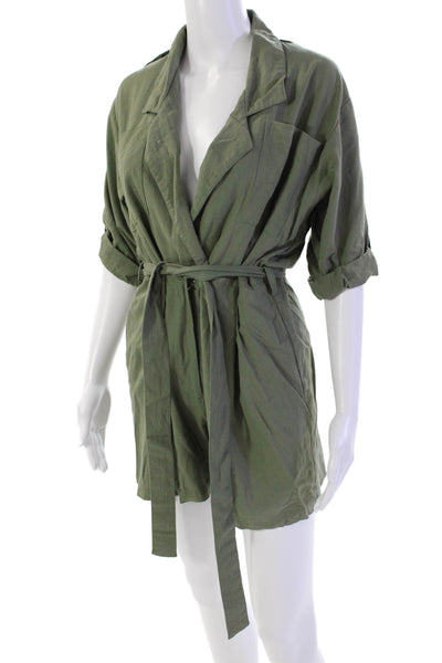 Jens Pirate Booty Womens Linen Collar 3/4 Sleeve Romper Olive Green Size XS