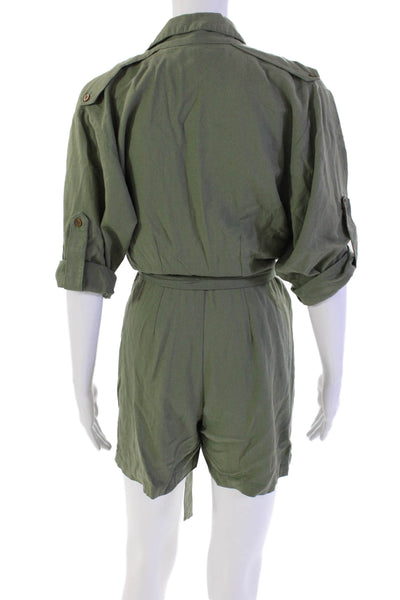 Jens Pirate Booty Womens Linen Collar 3/4 Sleeve Romper Olive Green Size XS