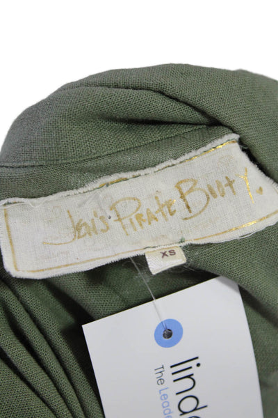 Jens Pirate Booty Womens Linen Collar 3/4 Sleeve Romper Olive Green Size XS