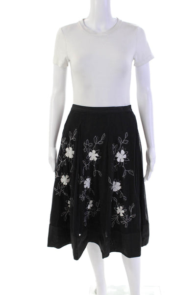 Christopher Fischer Womens Cotton Pleated Floral Printed Zip Skirt Black Size 10