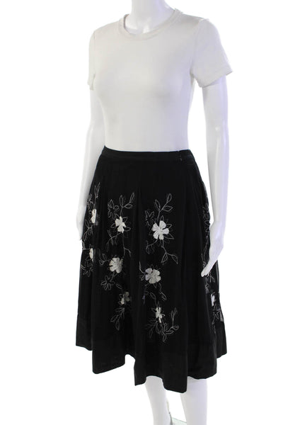 Christopher Fischer Womens Cotton Pleated Floral Printed Zip Skirt Black Size 10