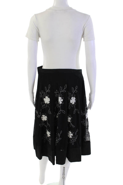 Christopher Fischer Womens Cotton Pleated Floral Printed Zip Skirt Black Size 10