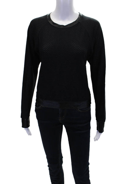 Koral Womens Textured Crew Neck Long Sleeve Pullover Top Black Size Small