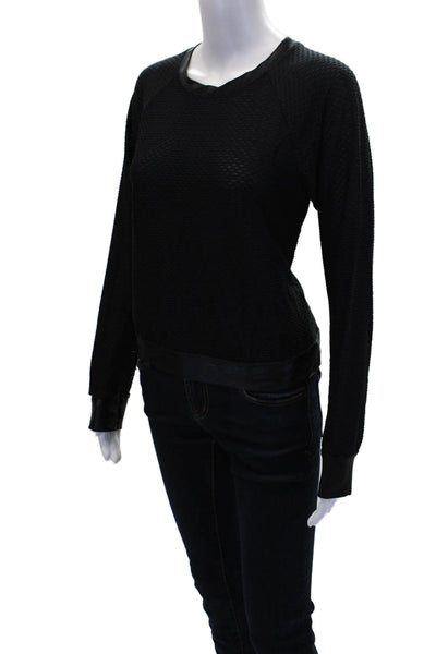 Koral Womens Textured Crew Neck Long Sleeve Pullover Top Black Size Small